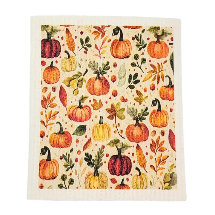 Pumpkins & Autumn Leaves Swedish Sponge Cloth