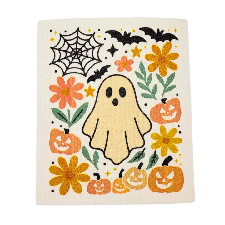 Ghost & Spider Web Pumpkin Swedish Sponge Cloth