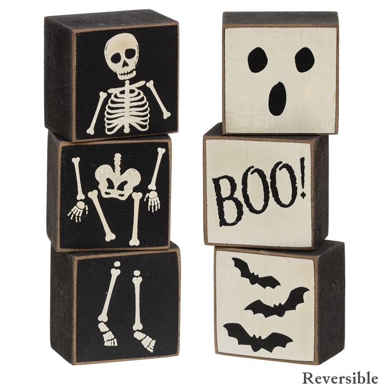 Boo & Skeleton Reversible Mini Blocks - Set of 3