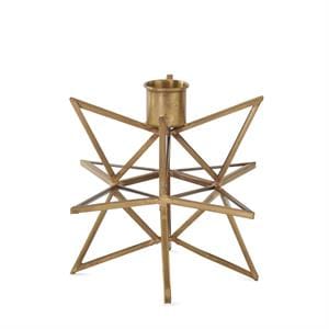K&K Seasonal Decor Small 3-D Gold Metal & Glass Star Taper Holder