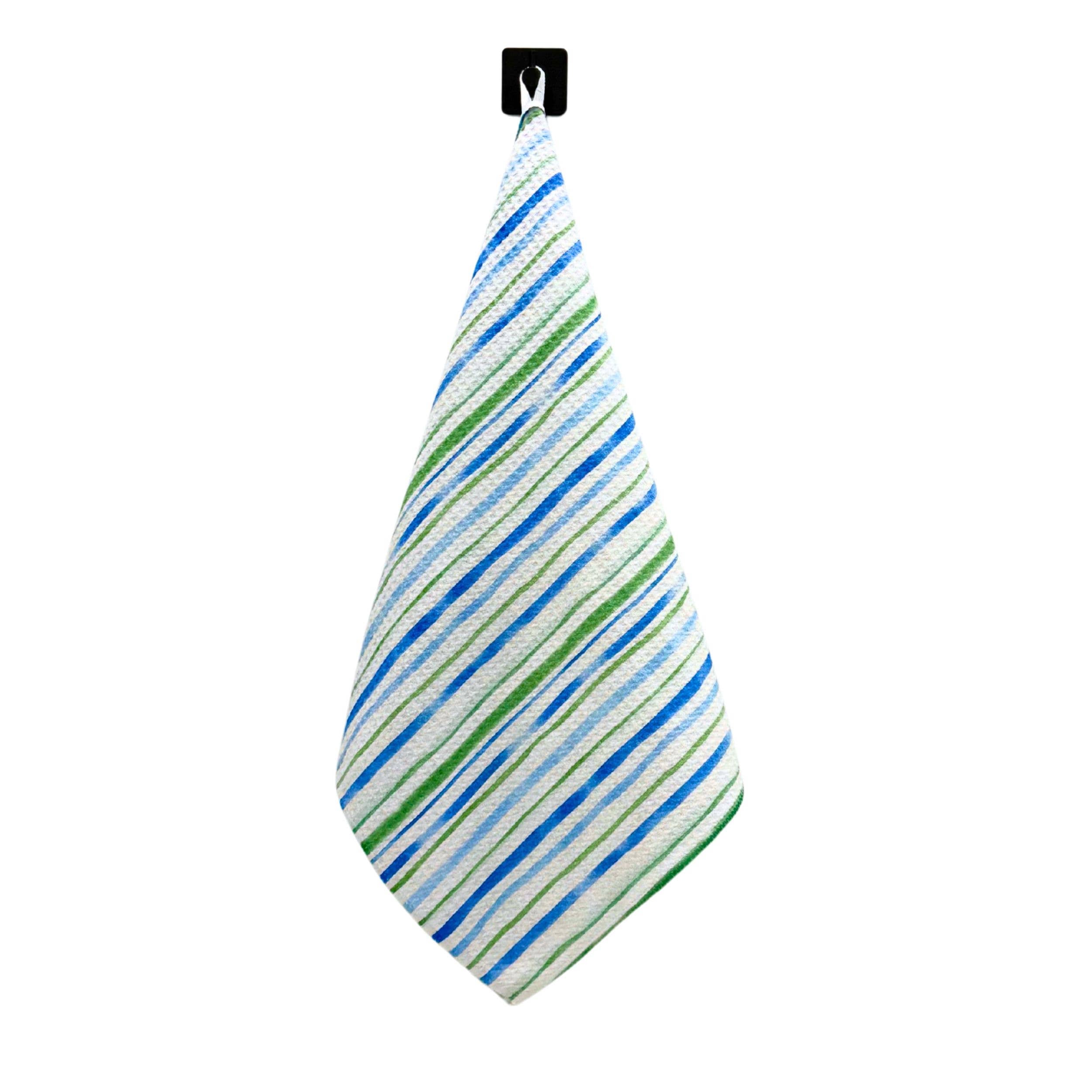 Blue & Green Striped Kitchen Waffle Towel