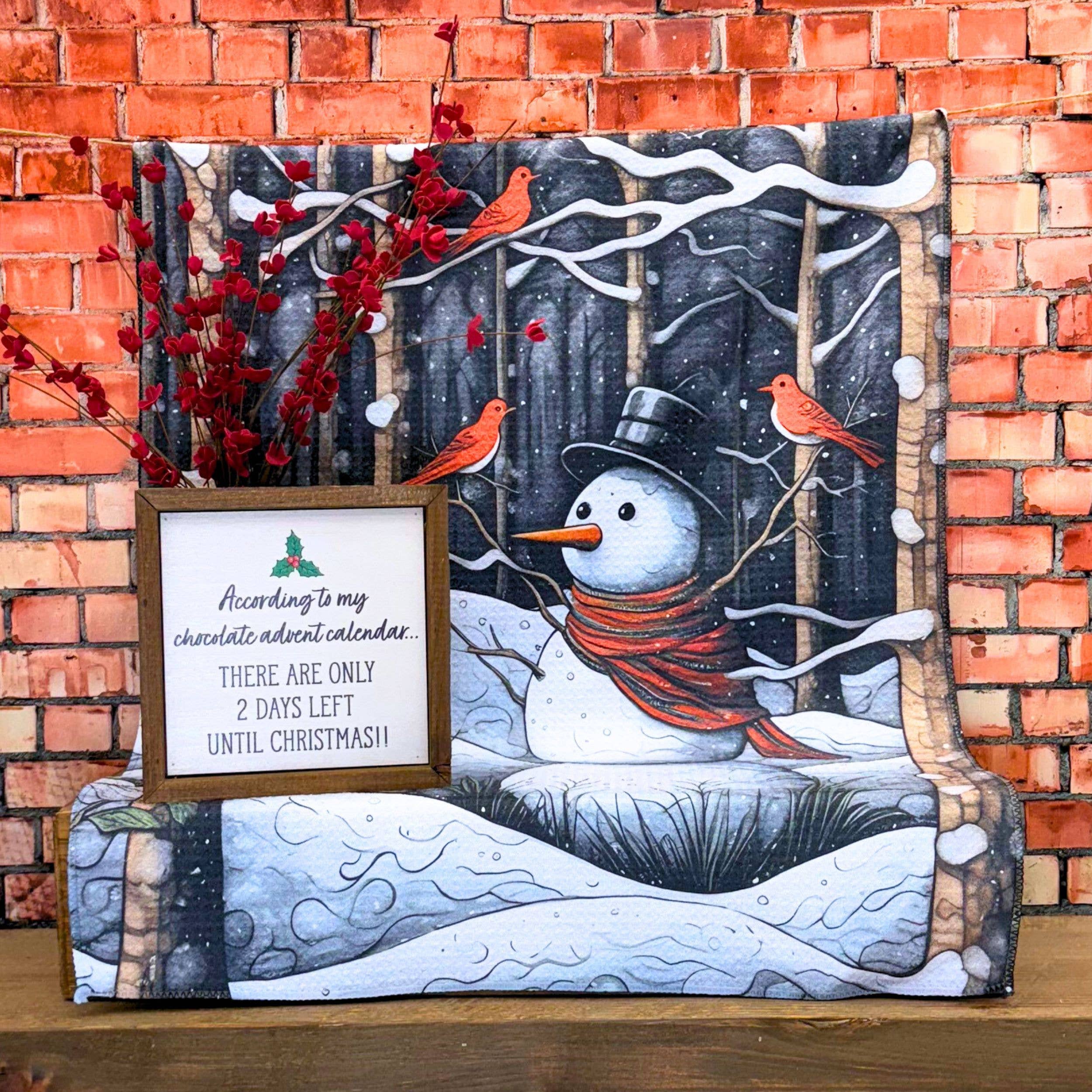 Snowman & Cardinals Kitchen Waffle Towels - Holiday Decor