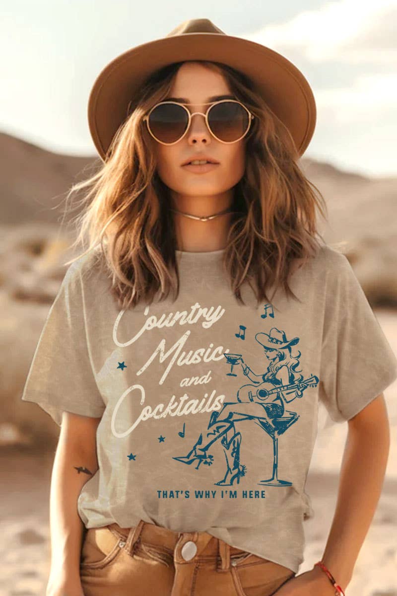 COUNTRY MUSIC AND COCKTAILS MINERAL GRAPHIC TOP: Mineral Sage / S-M-L-XL(1-2-2-1)