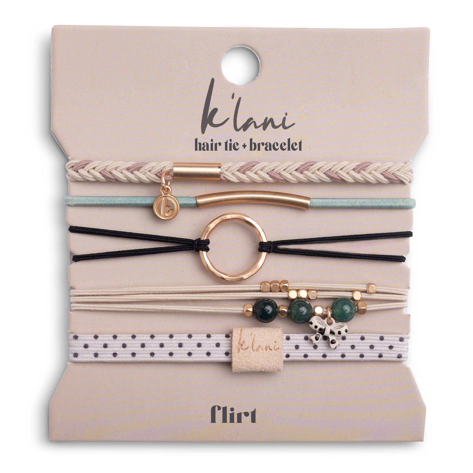 Flirt Polka Dot in Cream & Black with Green Accent K’alani Hair Tie Bracelets