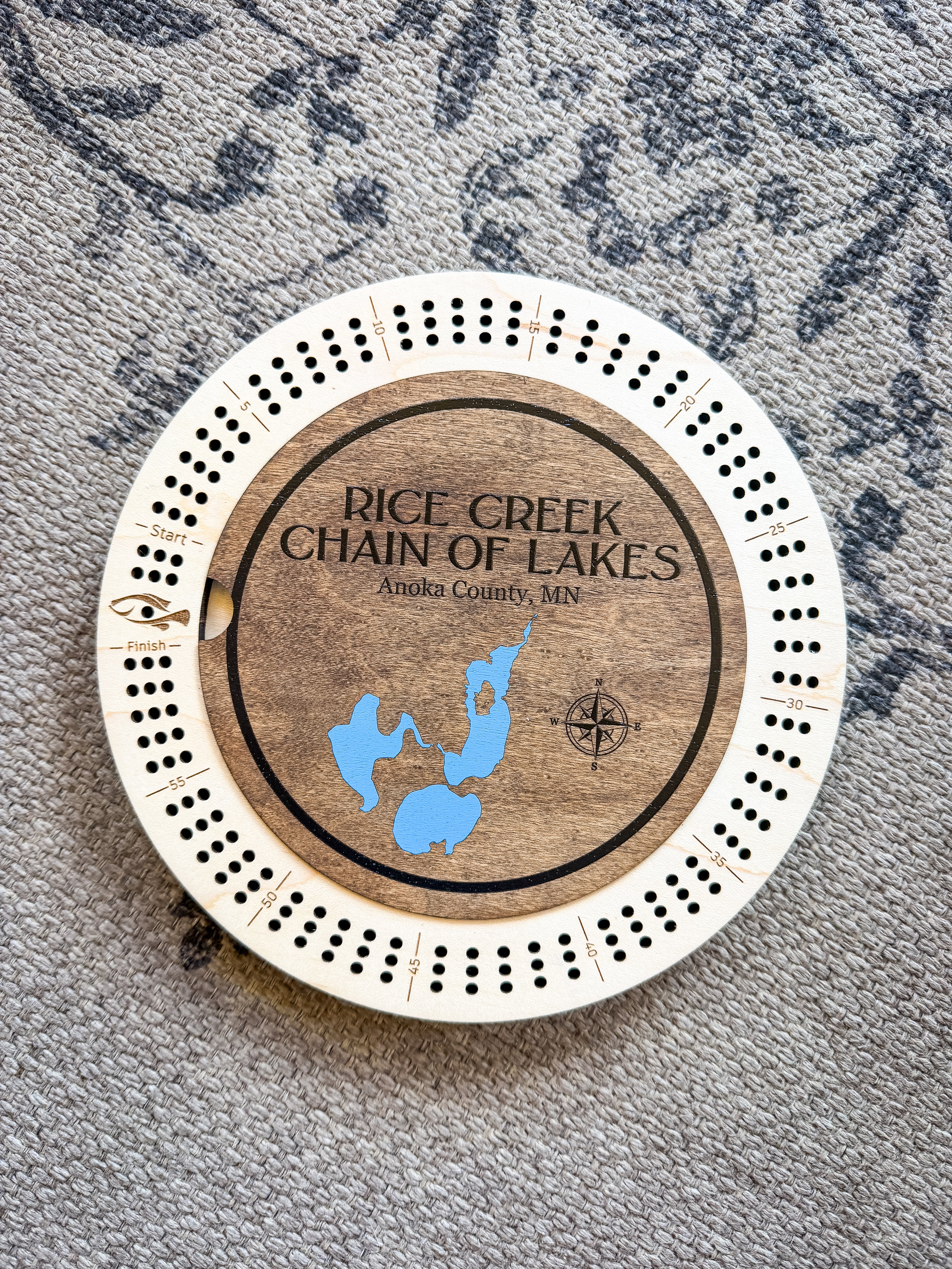 Rice Creek Chain of Lakes Cribbage Board