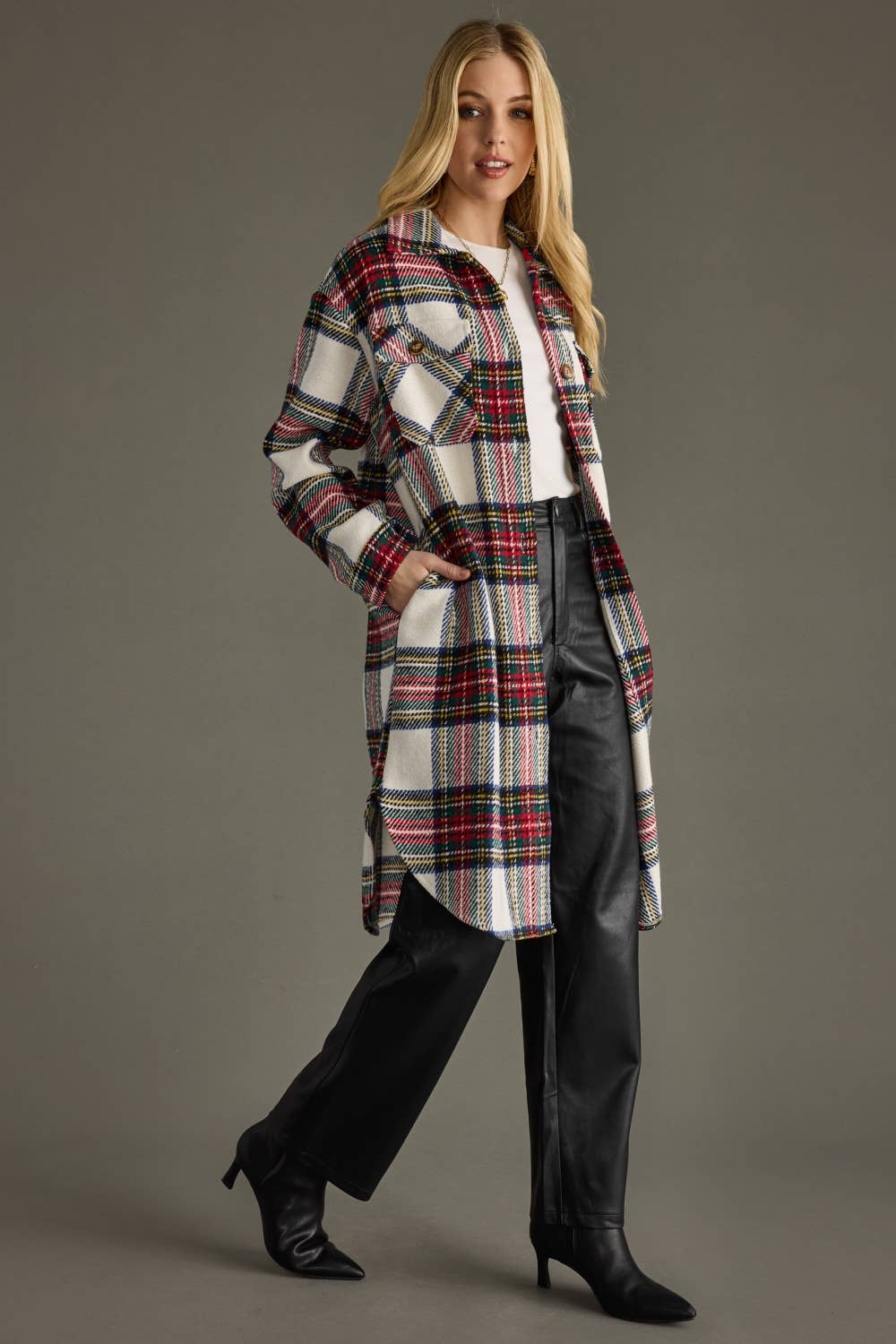 Ivory & Multicolored Plaid Long Shacket