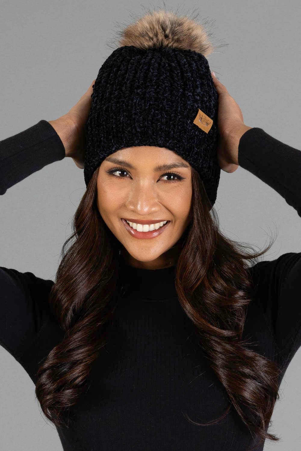 Black Chenille Pom Hat