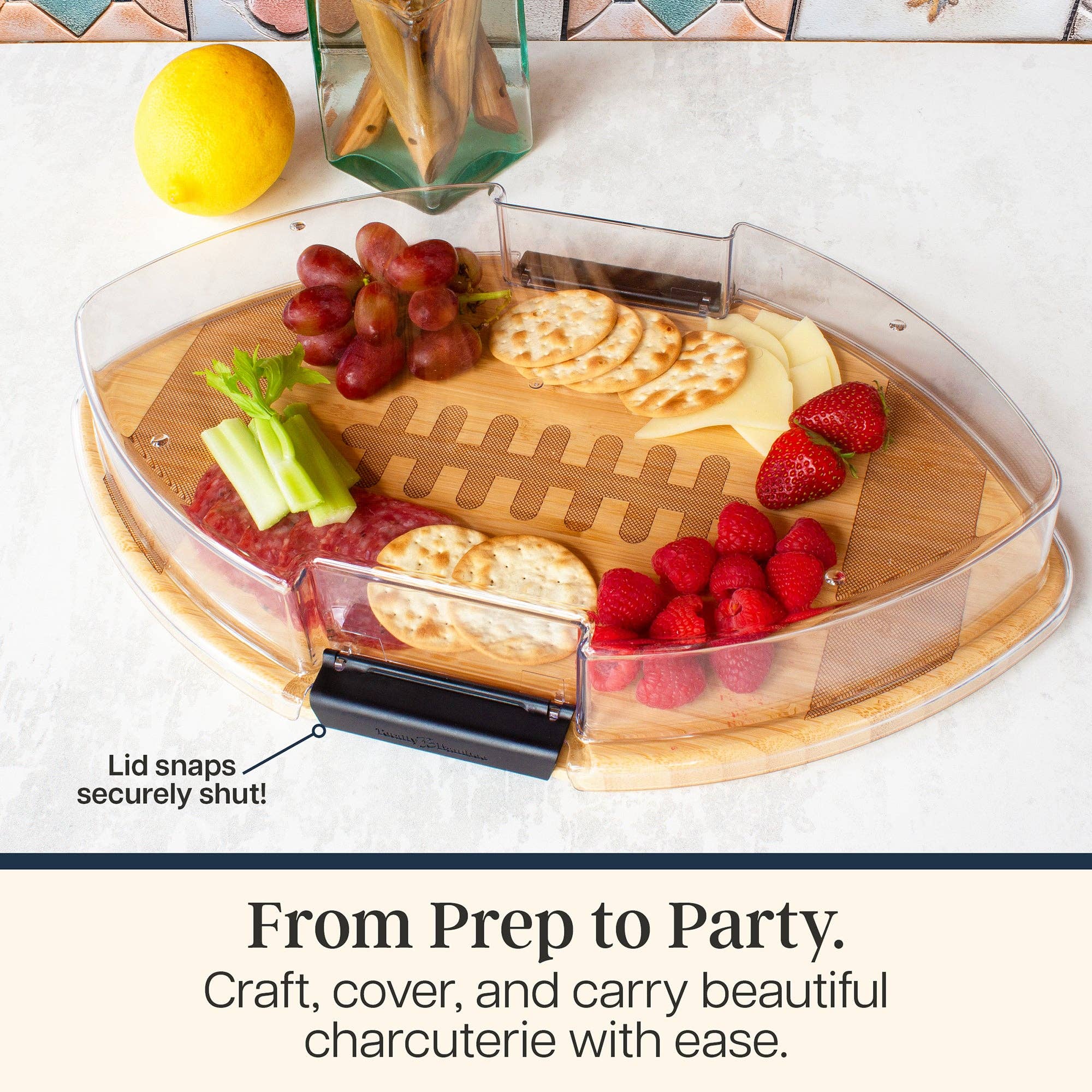 Flip, Serve & Store® Football Charcuterie Board with Lid