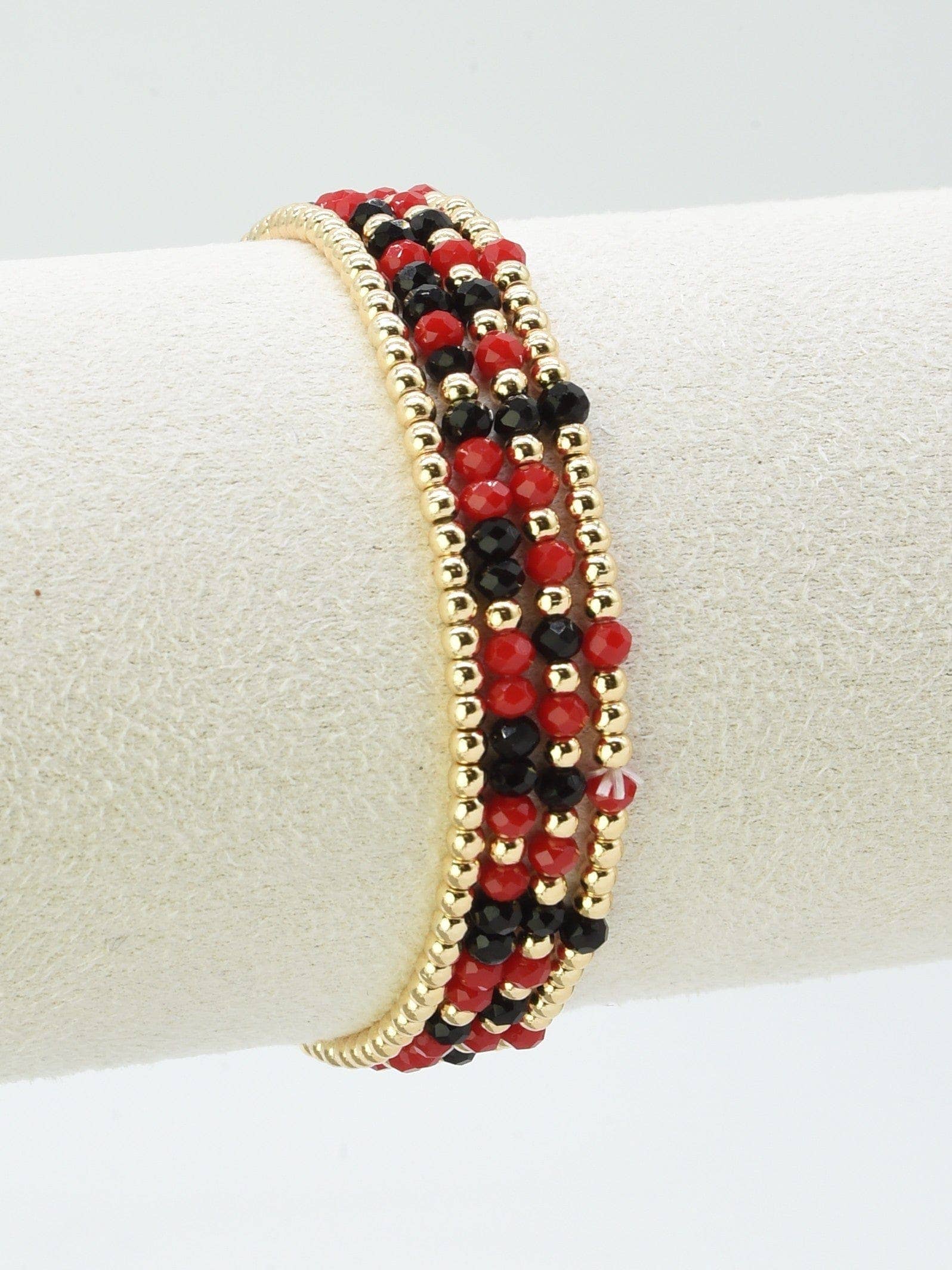 CB2285 4 Piece CCB Glass Bead Stretch Bracelet Set: Black Red