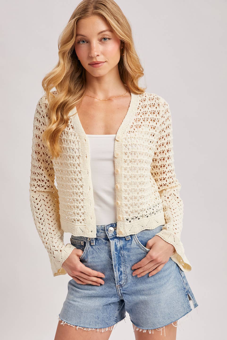 Button Down Open Crochet Cardigan