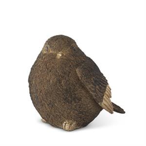 K&K Seasonal Decor 4.5" Textured Brown & Gold Resin Sitting Bird