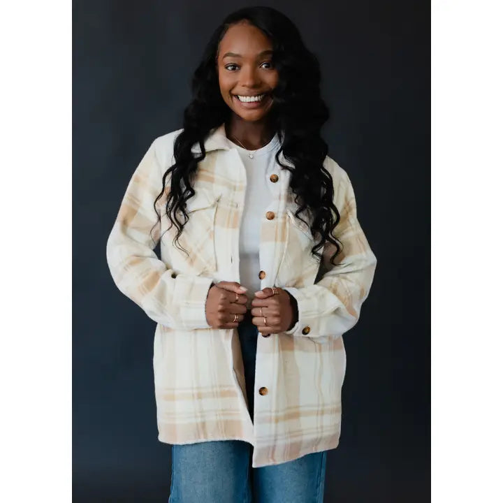 Tan & Cream Plaid Flannel Jacket