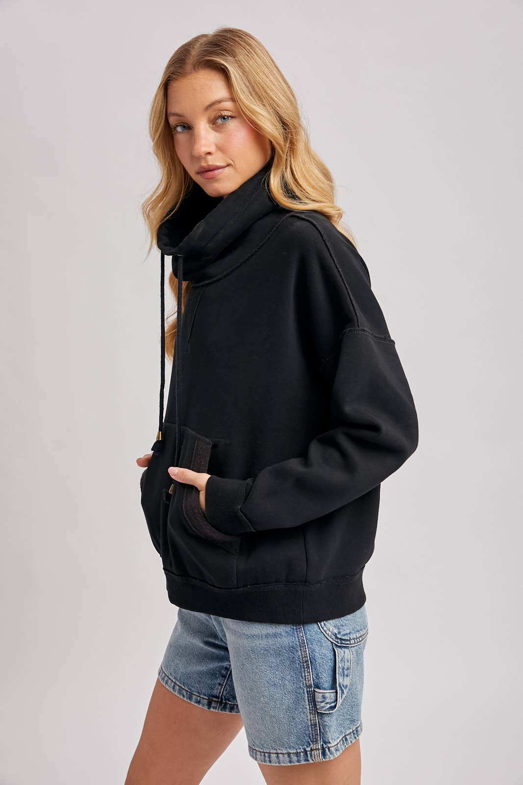 Black Cowl Neck Sweatshirt