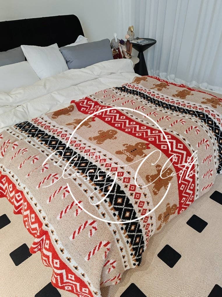 Christmas Luxe Blanket- Gingerbread Fair Isle RTS