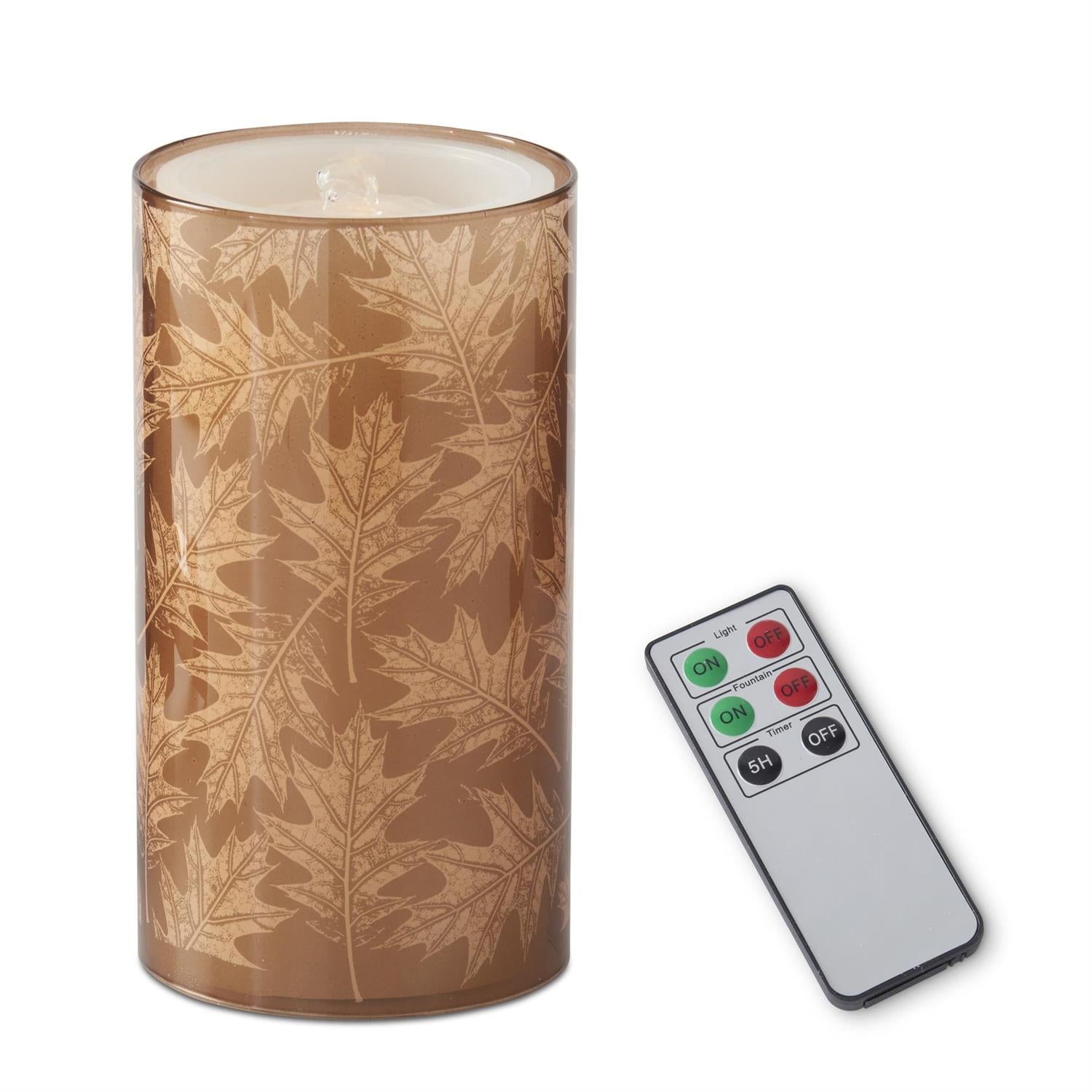 Brown Glass Leaves Pillar Candle & Fountain Slip Cover