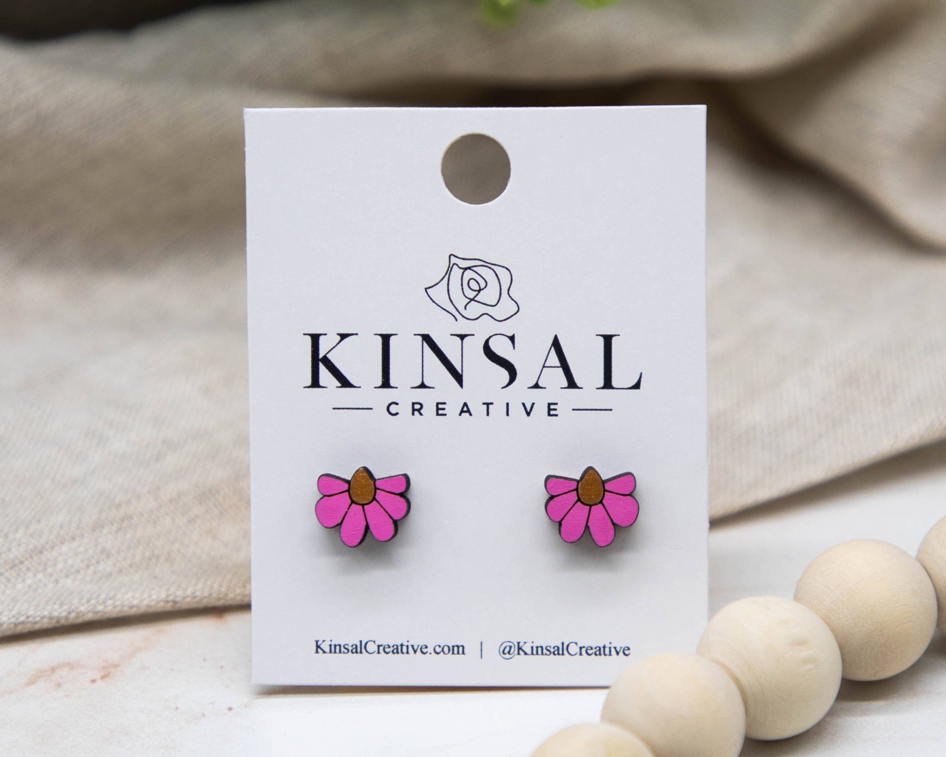 Cone Flower Wood Stud Earrings: Yellow