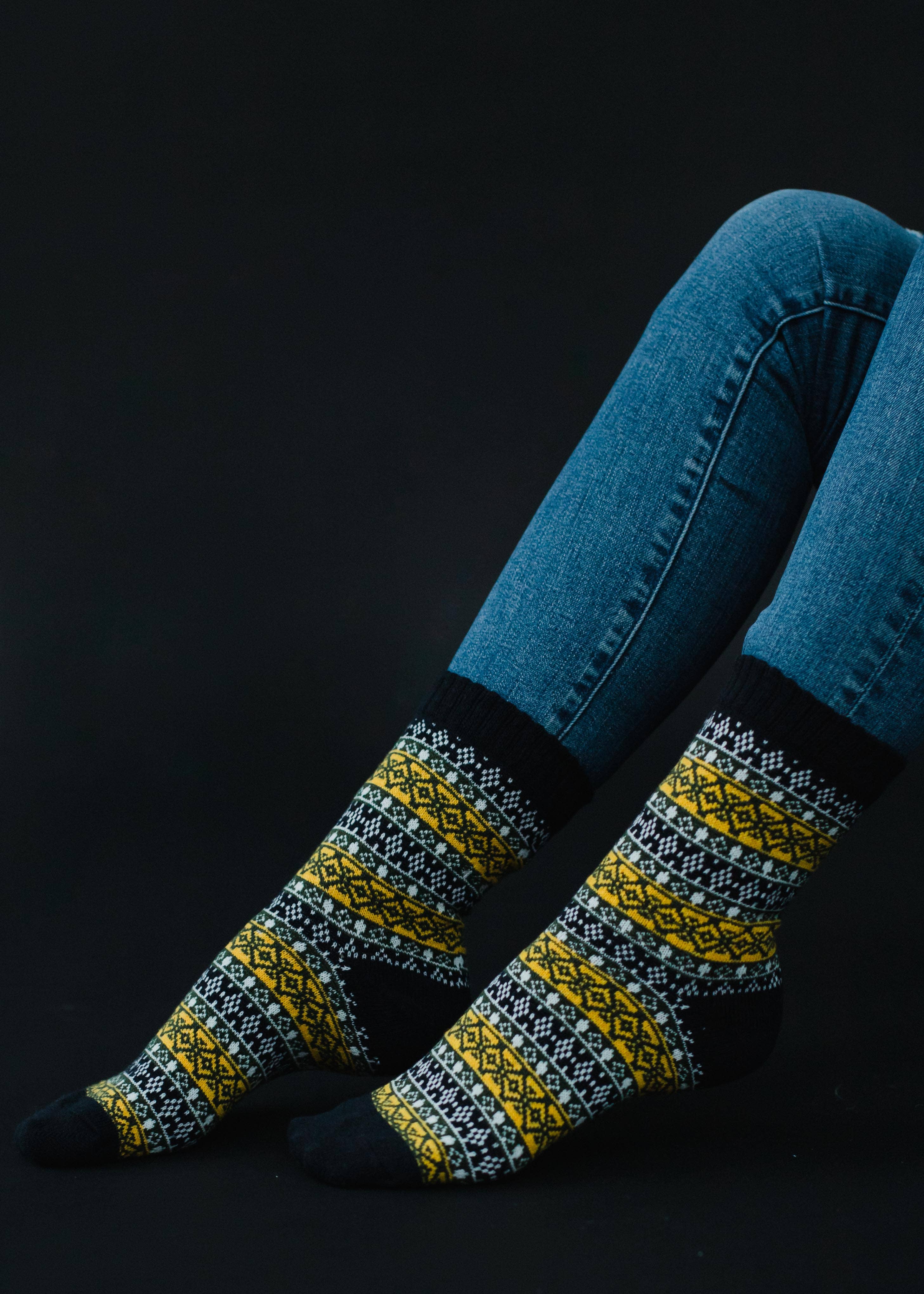 Dark Navy, Yellow & Olive Pattern Socks