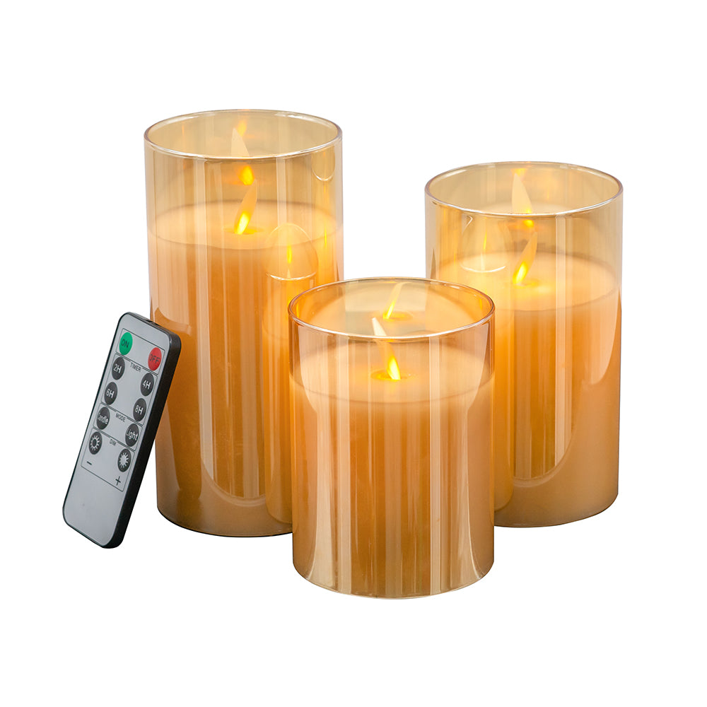 LED Amber Wax Candle in Glass Hurricane