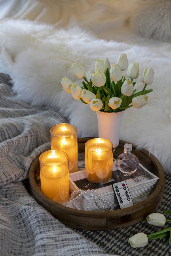 LED Amber Wax Candle in Glass Hurricane