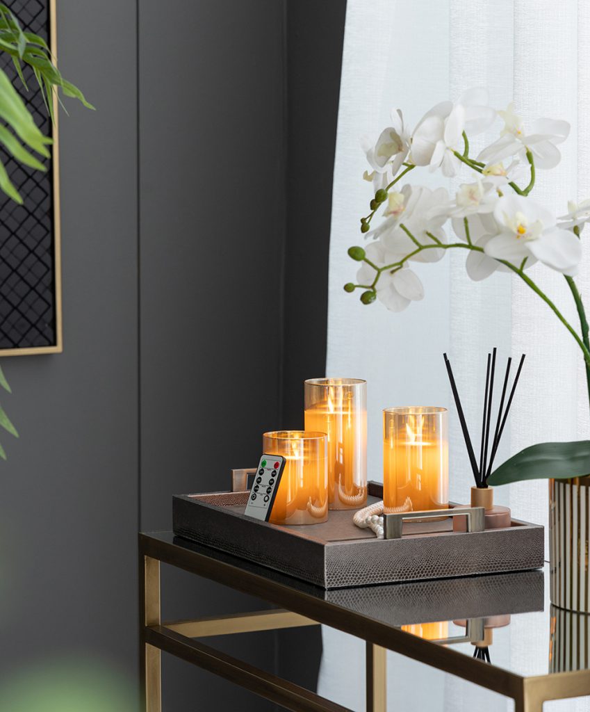 LED Amber Wax Candle in Glass Hurricane