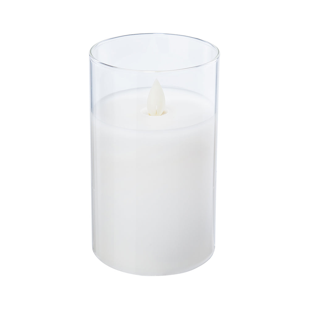 LED White Wax Candle in Glass Hurricane
