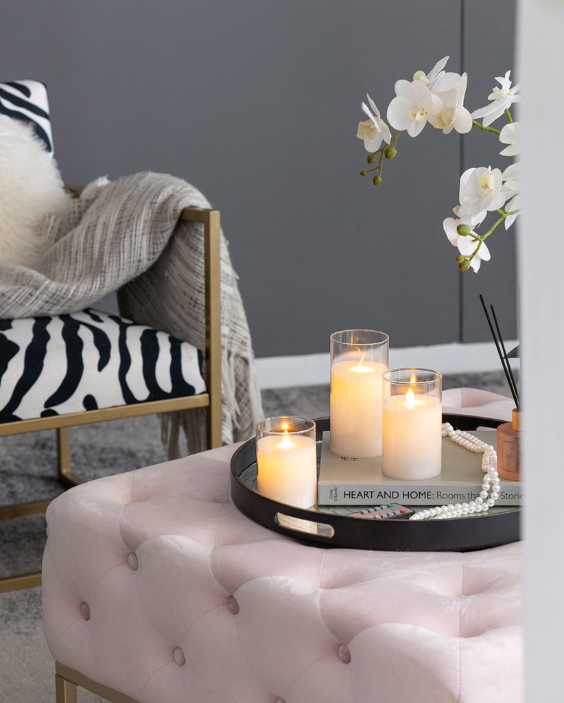 LED White Wax Candle in Glass Hurricane