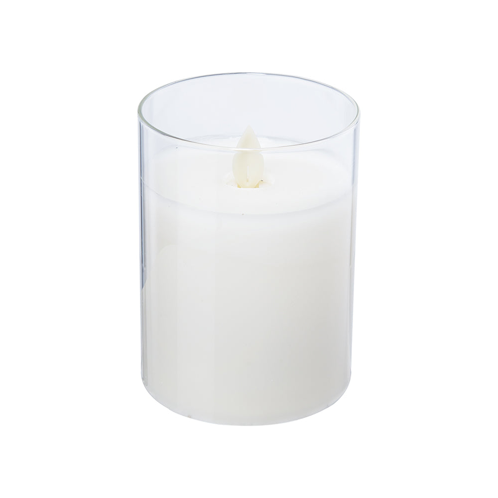 LED White Wax Candle in Glass Hurricane