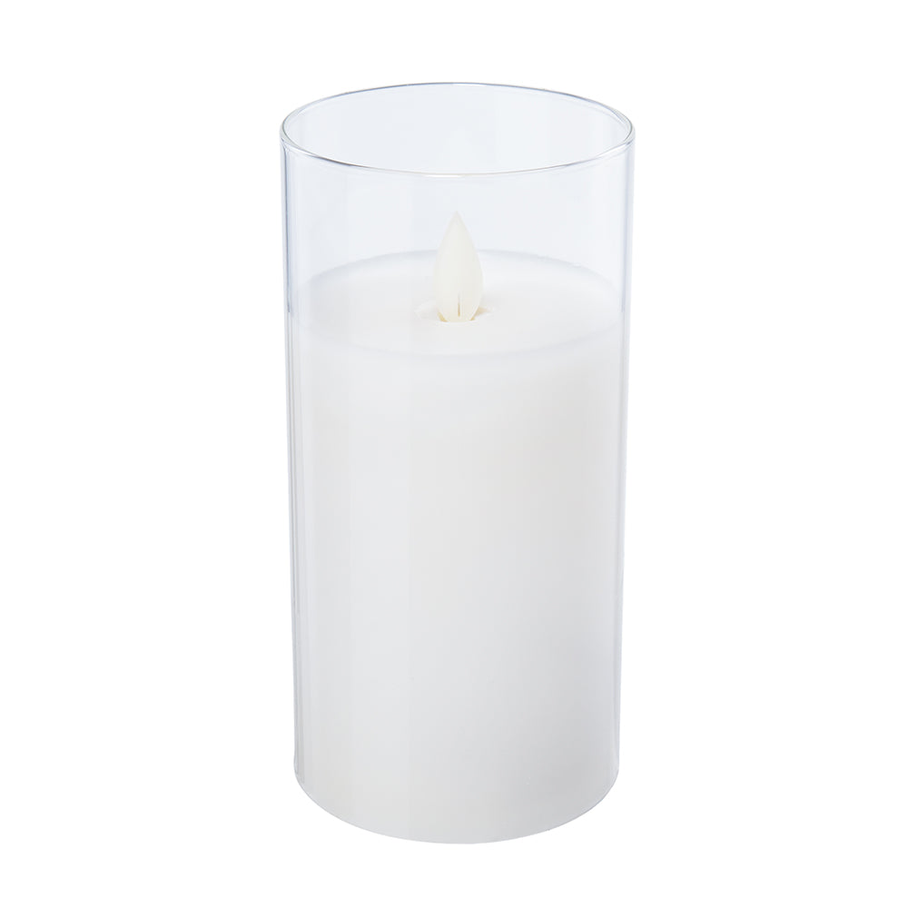 LED White Wax Candle in Glass Hurricane