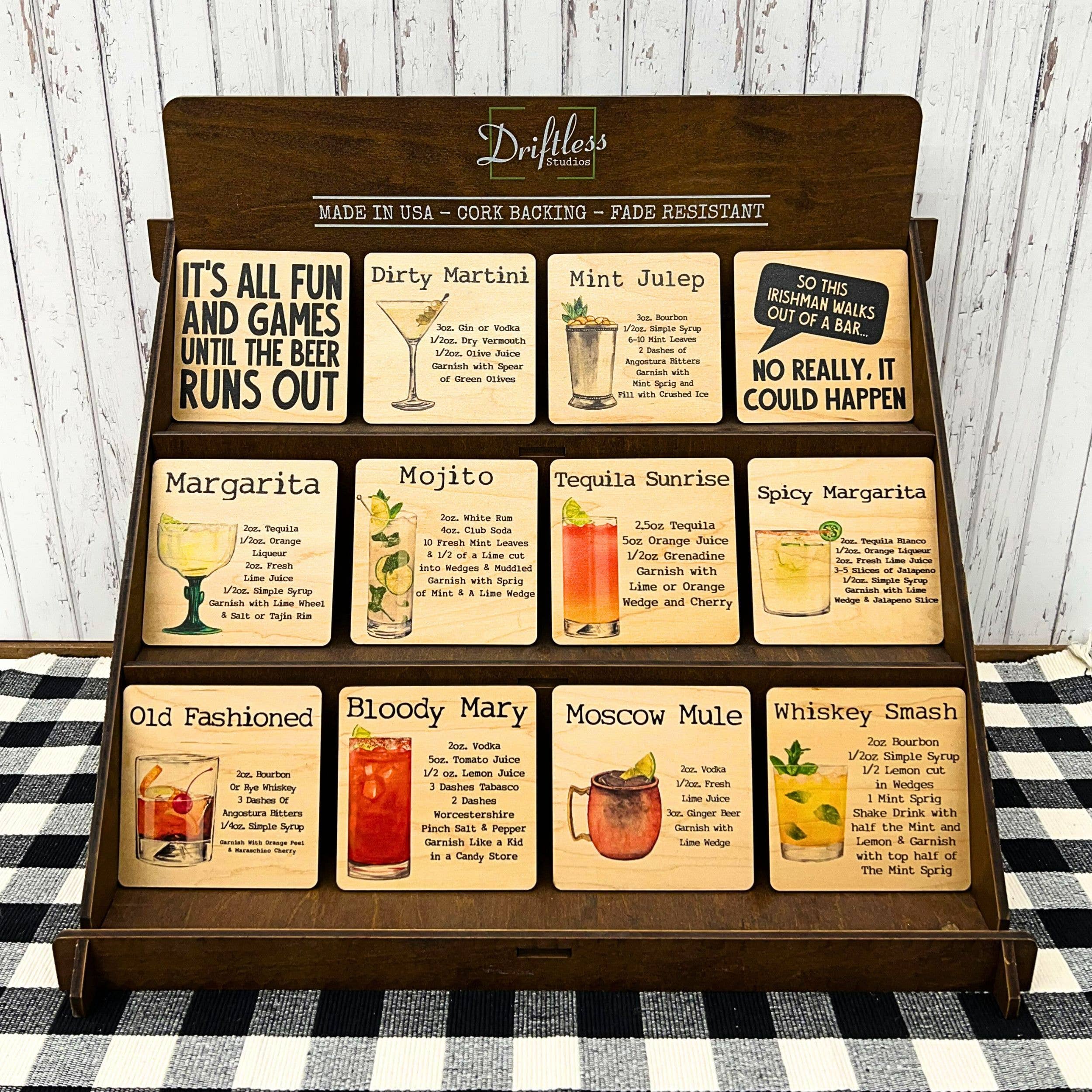 Margarita Cocktail Wooden Bar Coaster