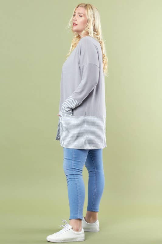 Striped Contrast Open Cardigan