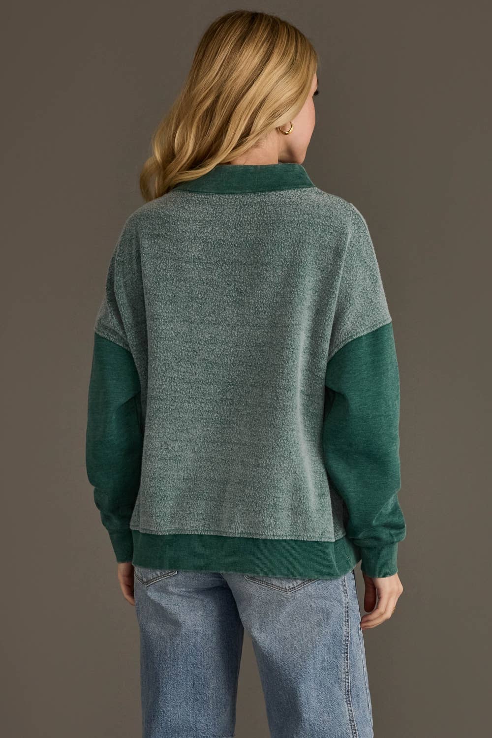 Green Mixed Media Quarter Zip Sweatshirt