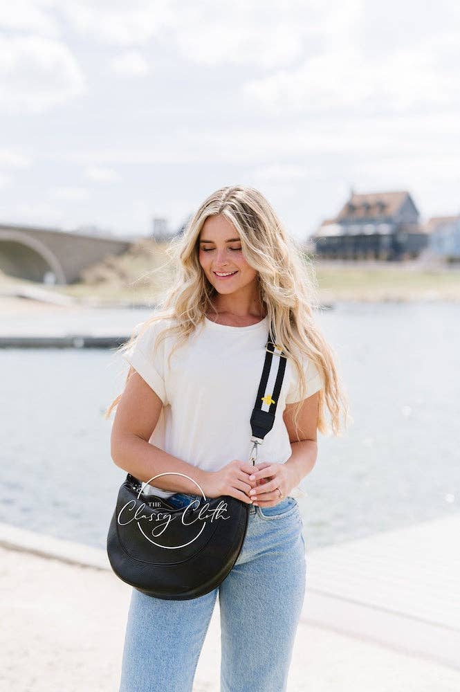 Camila Crescent Moon Bag w/ Black Bee Strap