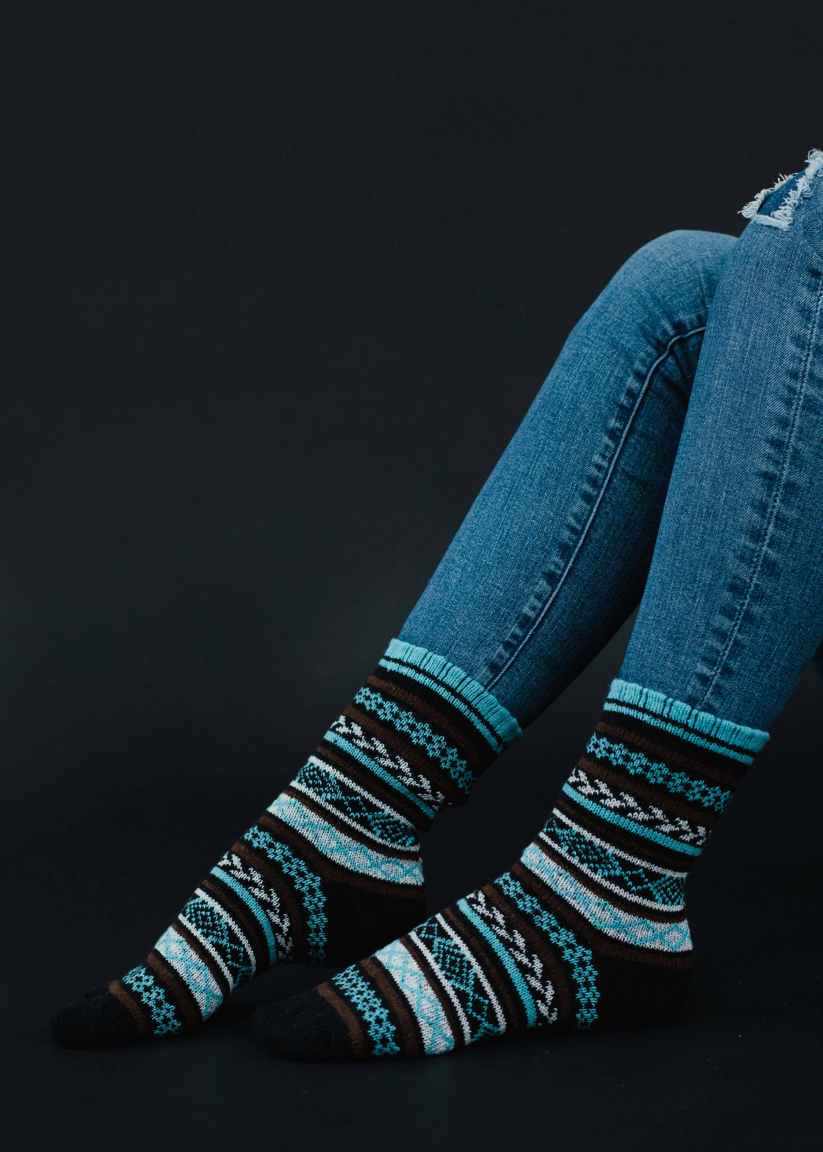 Black, Brown & Blue Pattern Socks