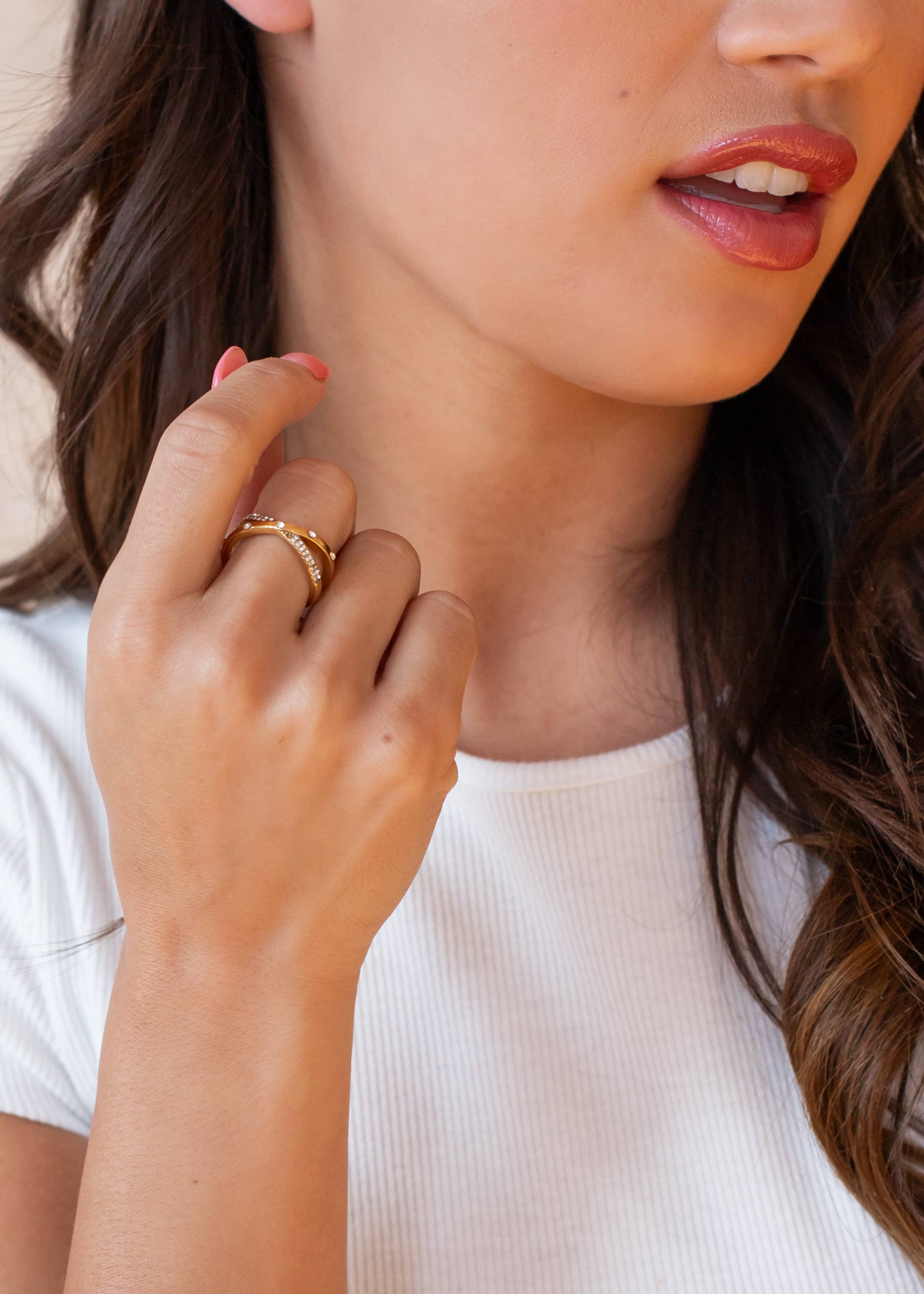 Luxe Gold Double Rhinestone Ring