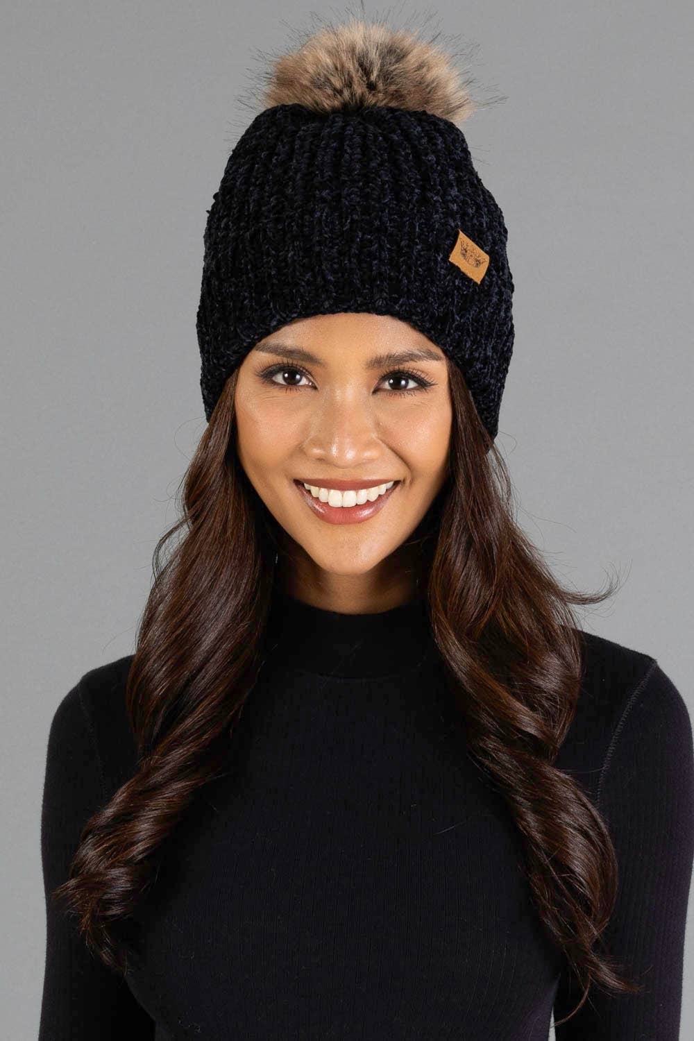 Black Chenille Pom Hat