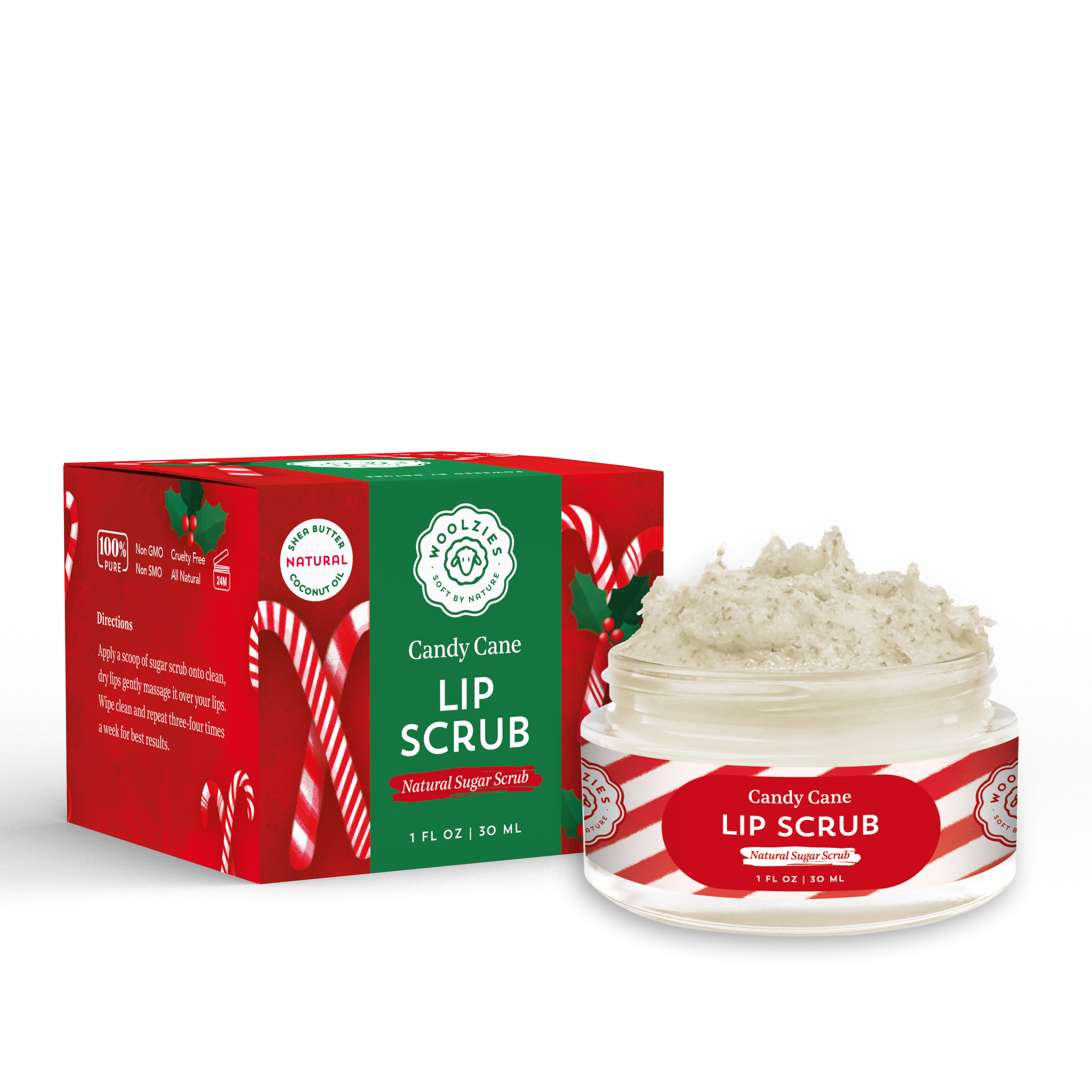 Candy Cane Sugar Lip Scrub | Shea & Cocoa Butter | 1 oz
