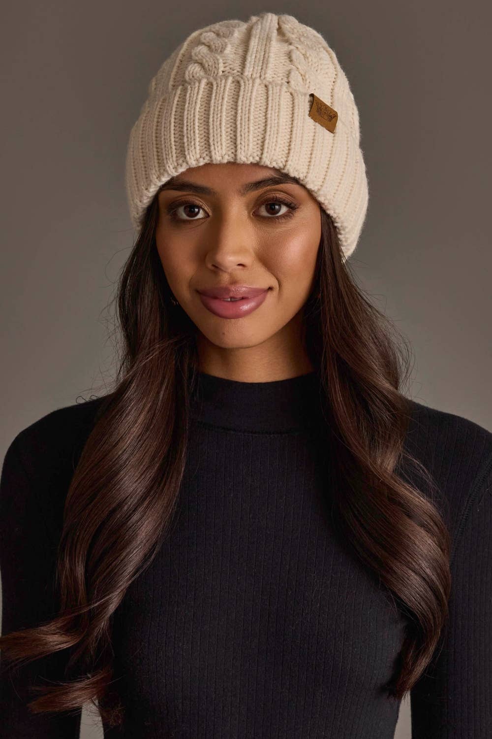 Cream Cable Knit Design Beanie