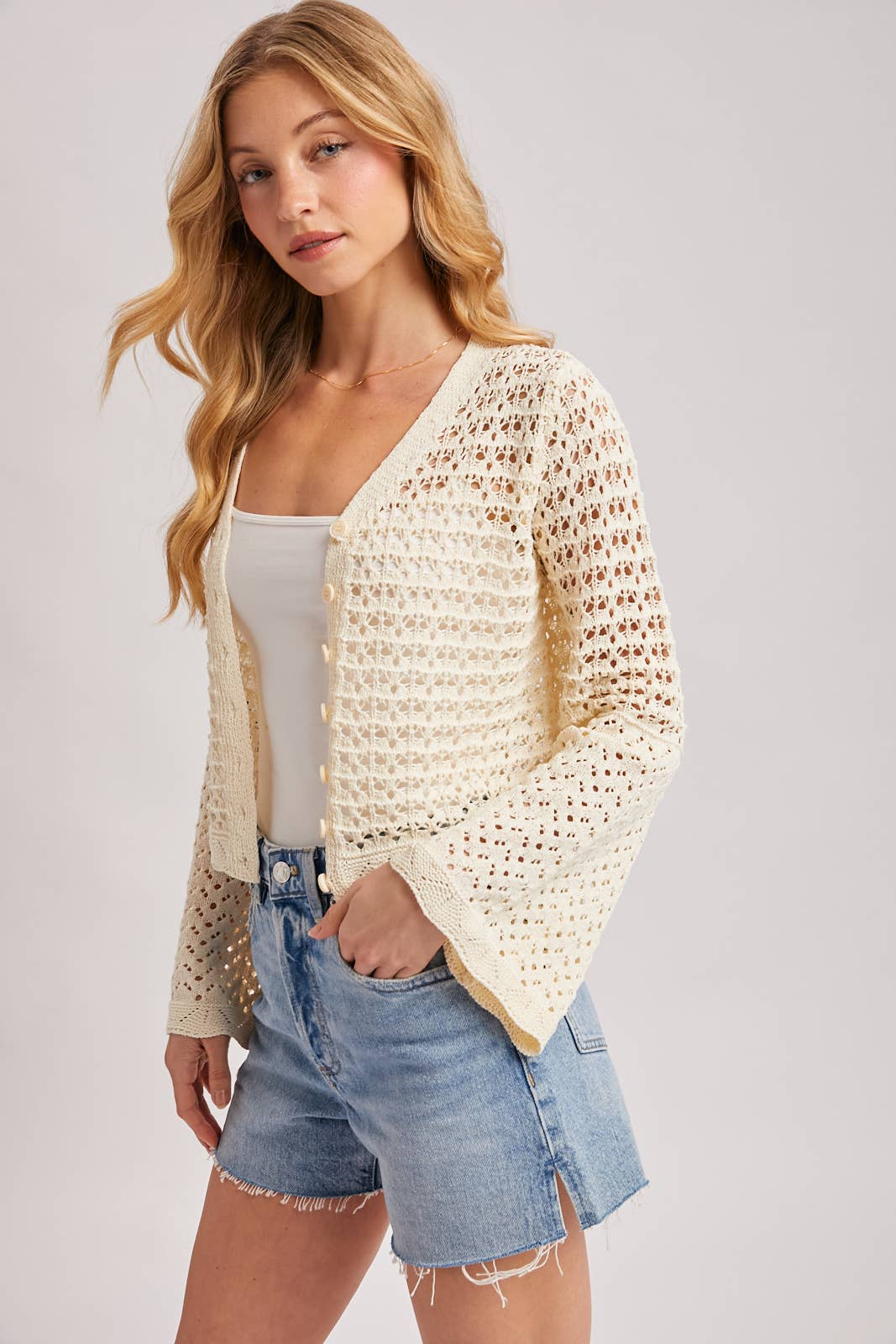 Button Down Open Crochet Cardigan