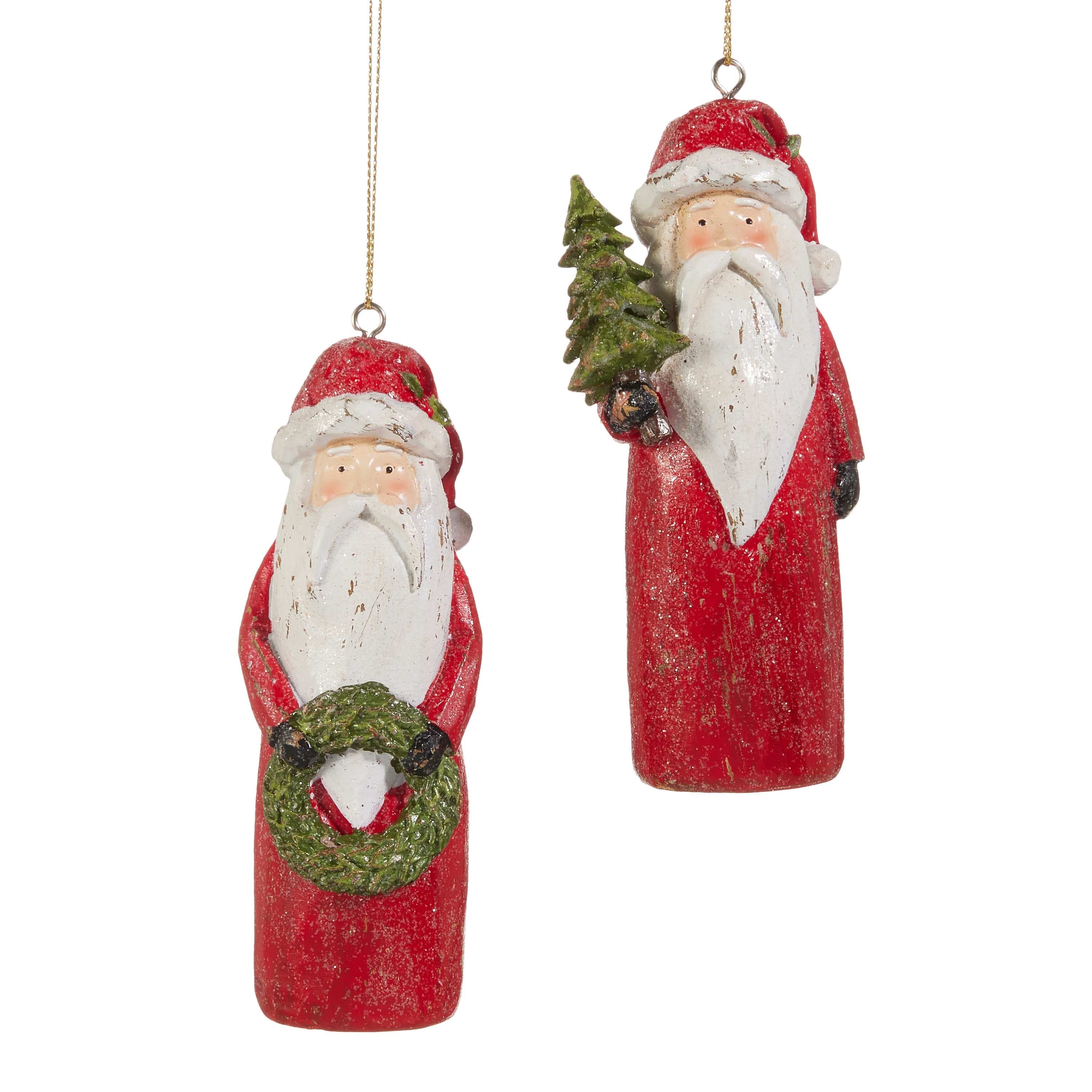 RAZ Imports Seasonal Decor 5" Carved Santa Ornament