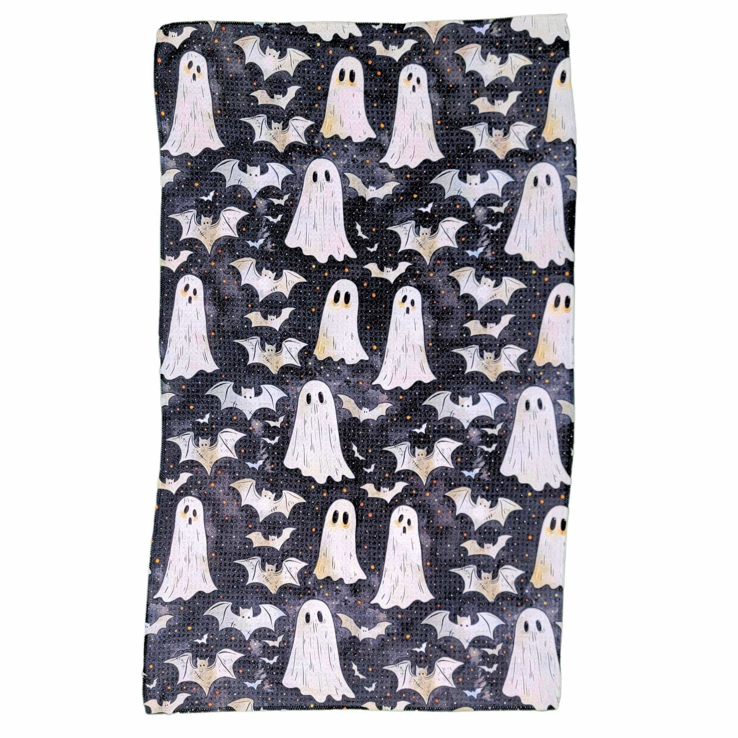 Halloween Ghost and Bat Waffle Tea Towel With Hanging Loop