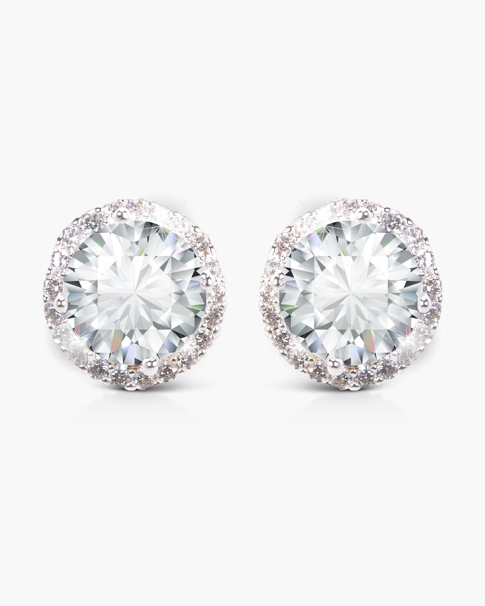 Timeless Radiance - Round Cut Halo Stud Earrings -