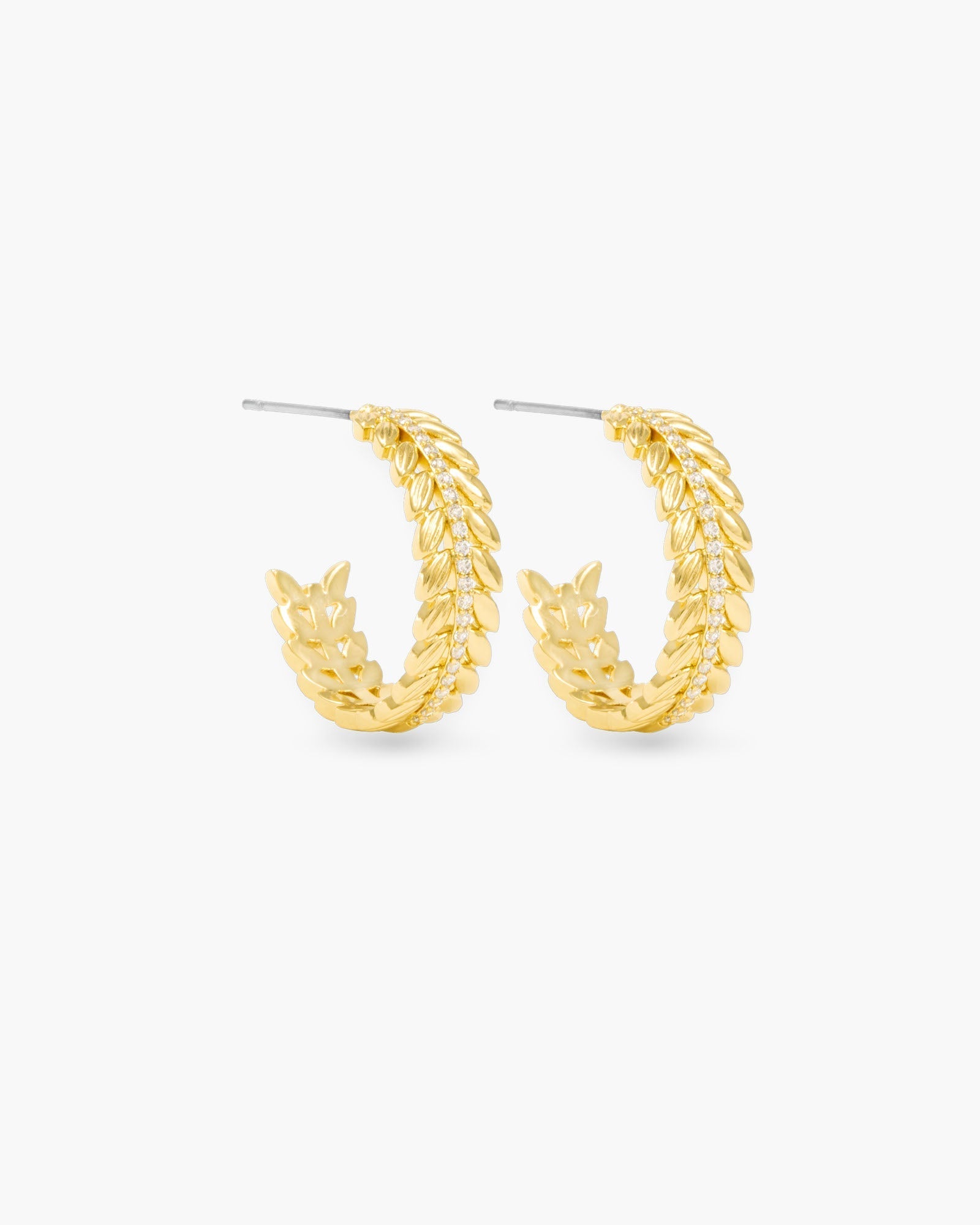 Kylie Polished Feather Hoop with white CZ Gold