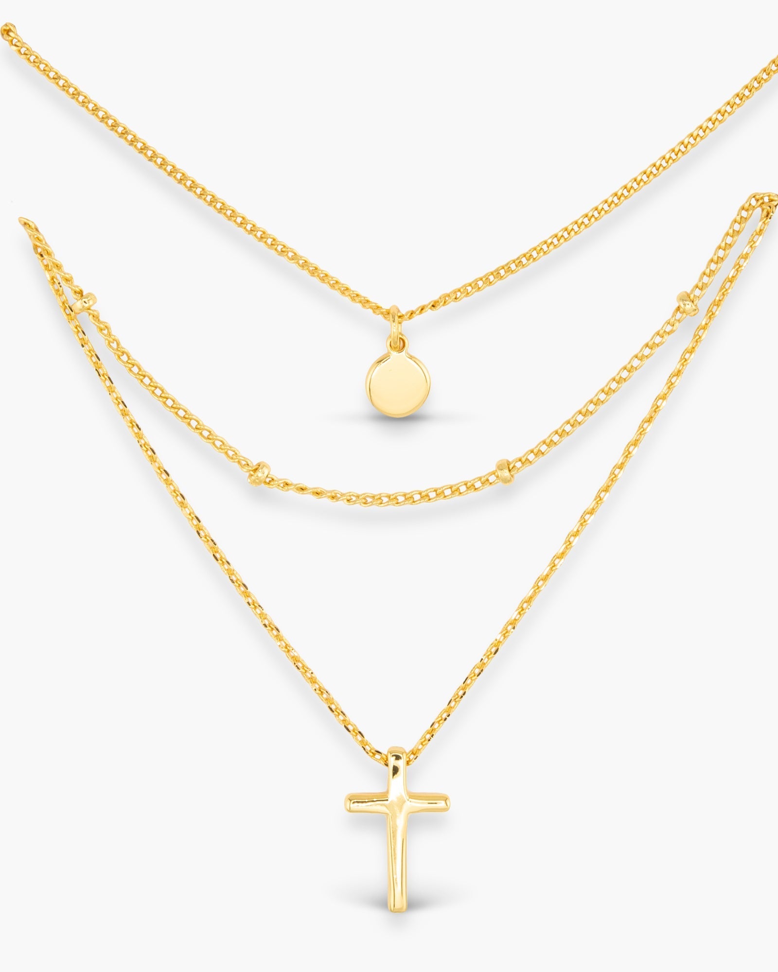Gold Tri Layer Cross Necklace