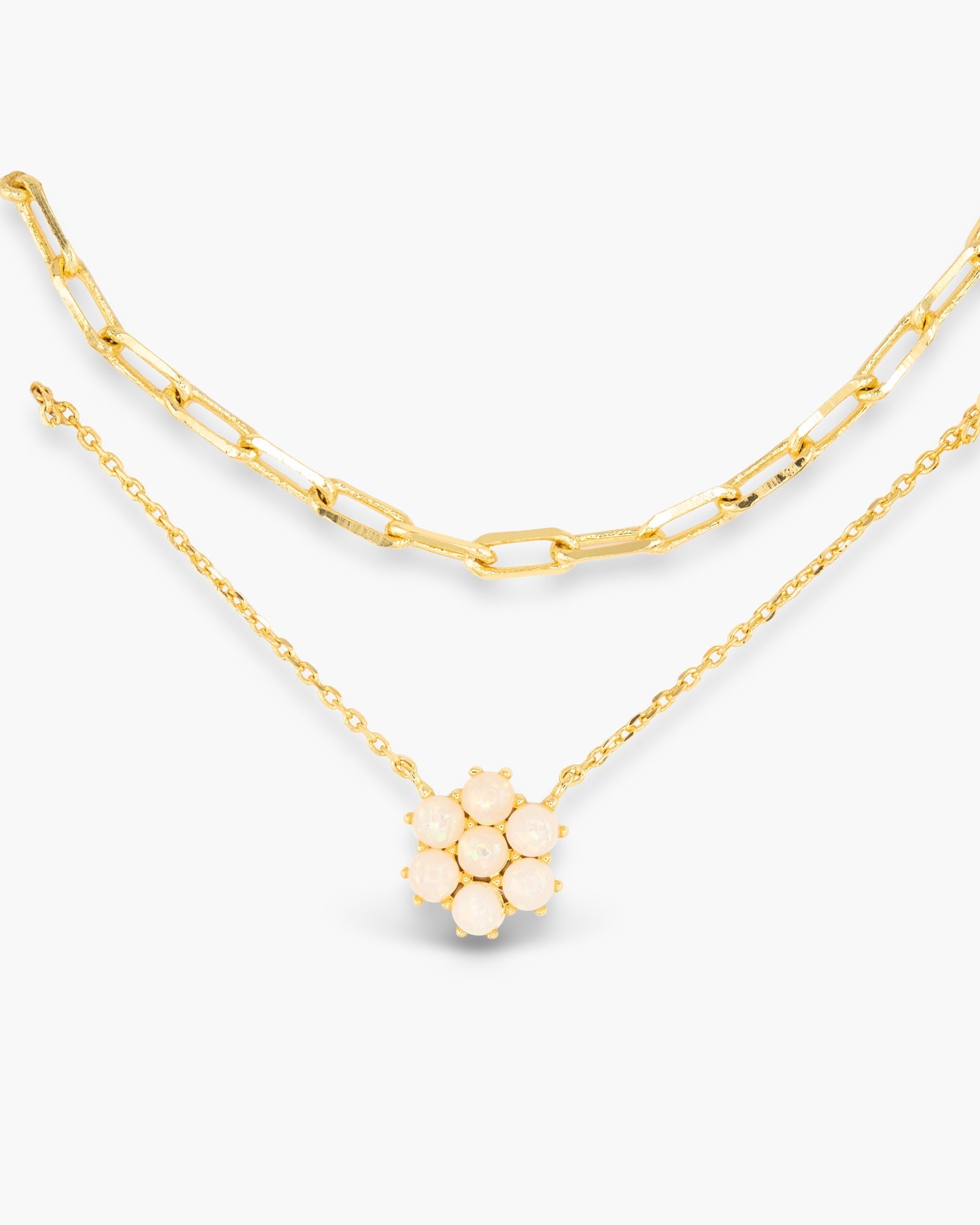 Gold Opal Dual Layer Flower Necklace