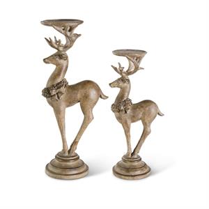 Antique Light Brown Deer Candleholders
