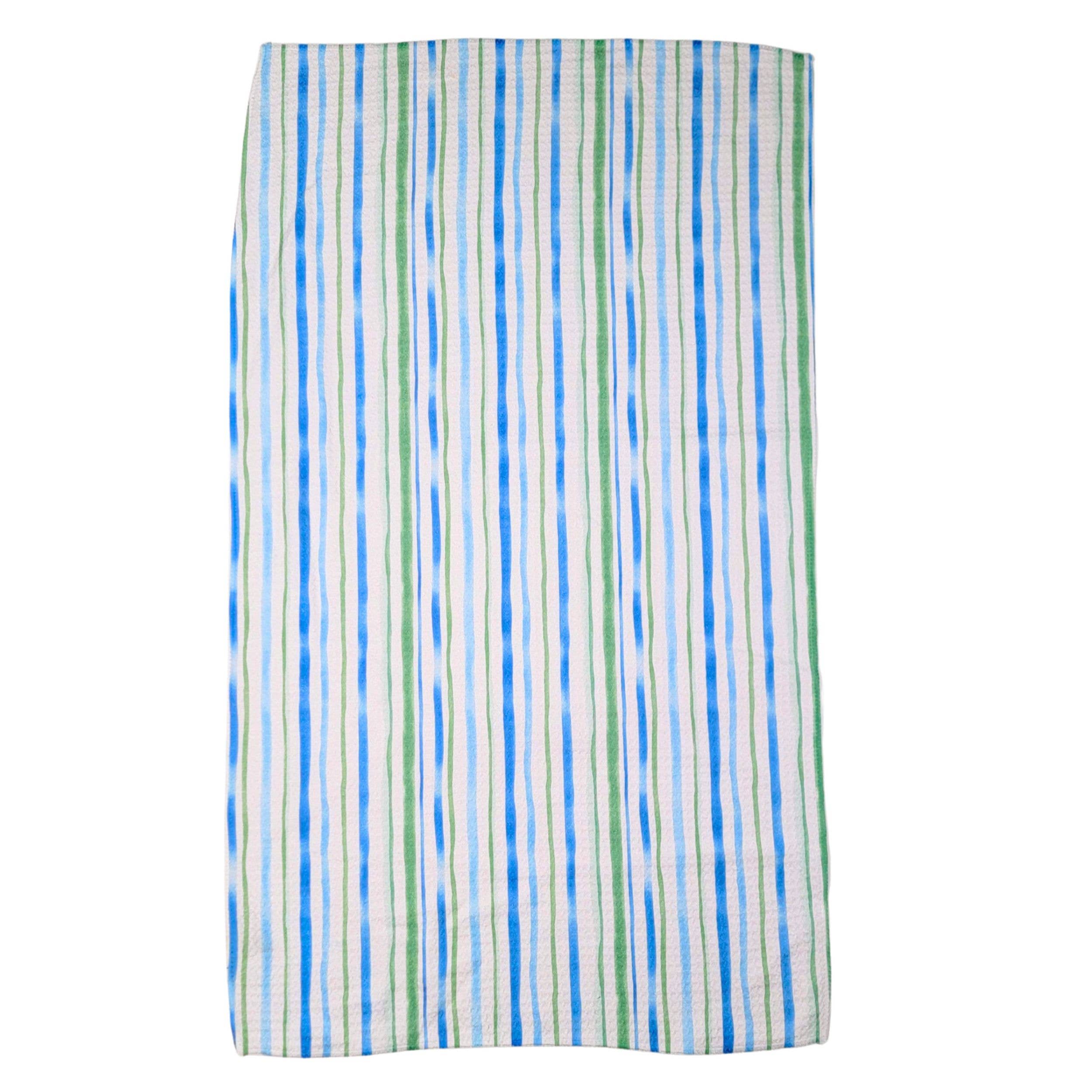 Blue & Green Striped Kitchen Waffle Towel