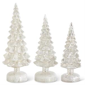 Silver LED Mercury Glass Trees on Pedestal