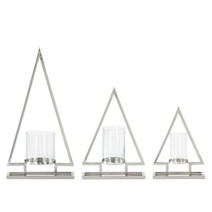 Silver Tree Candleholders w/Glass Hurricane