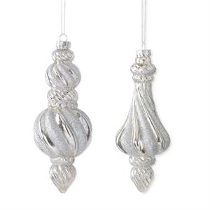 Spindle Iridescent & Silver Glass Ornament