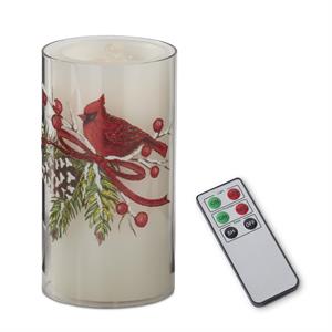Clear Glass Cardinal & Pinecone Candle Slip